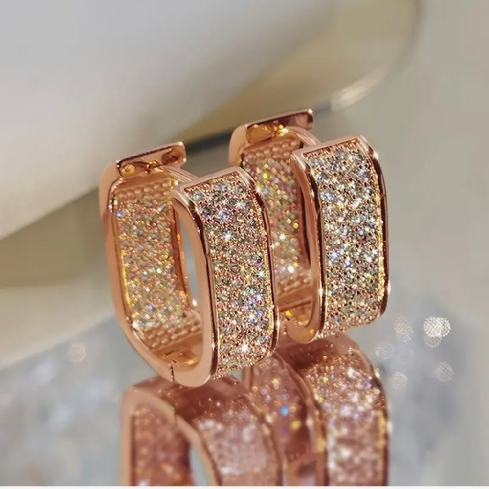 #254 |  18K Rose Gold Elegant Rectangular Huggie Hoop Earrings